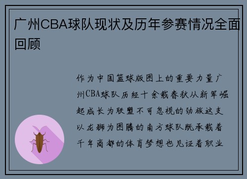 广州CBA球队现状及历年参赛情况全面回顾