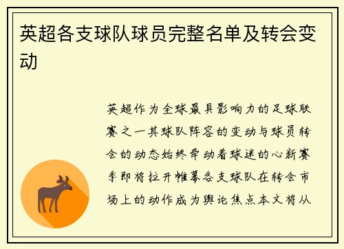 英超各支球队球员完整名单及转会变动
