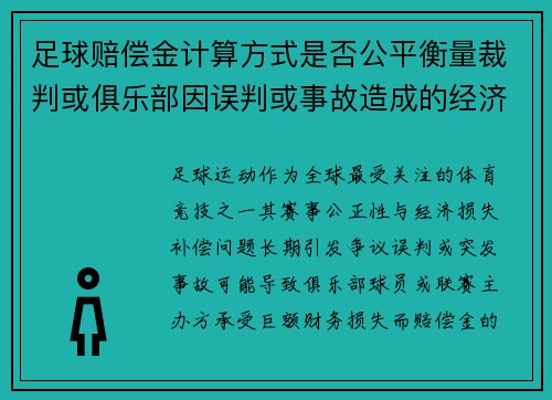 足球赔偿金计算方式是否公平衡量裁判或俱乐部因误判或事故造成的经济损失